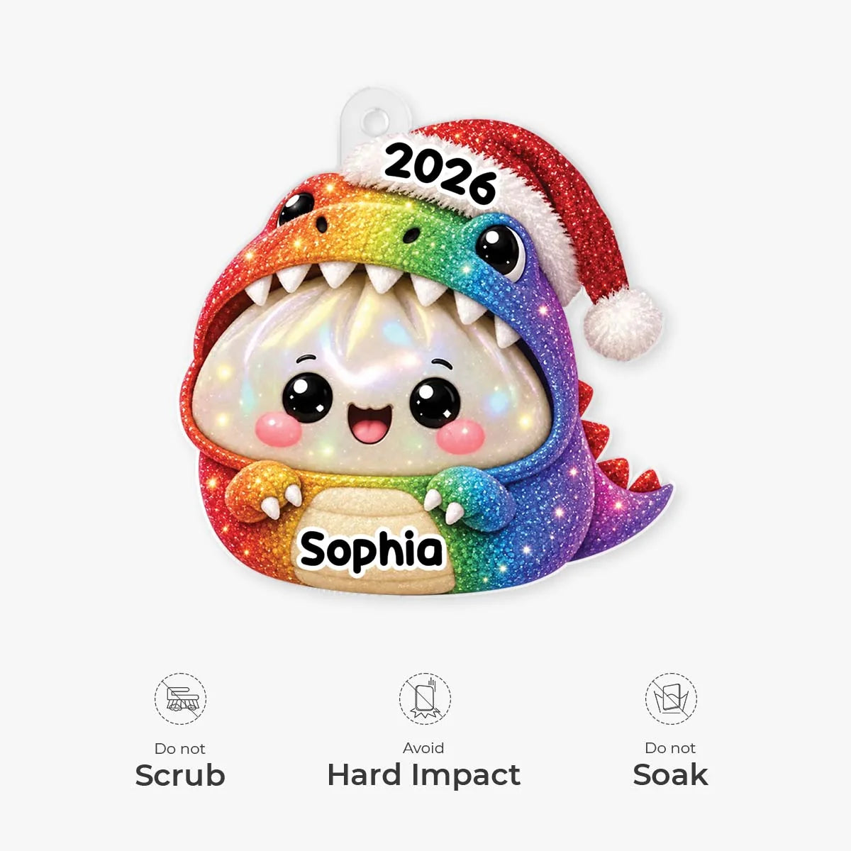 Cute Dinosaur Baozi Dumpling with Custom Name - Personalized Christmas Ornament for Kids and Family