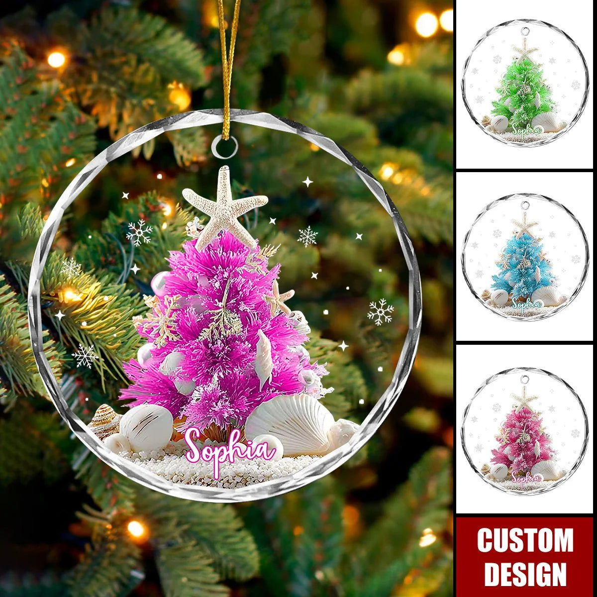 Personalized Coastal Christmas Tree Ornament - Custom Beach Holiday Keepsake Gift