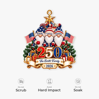 USA 250th Anniversary Gnome Family - Personalized Acrylic Ornament for Patriotic Christmas Decor