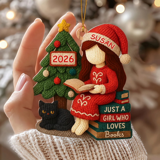 "Just A Girl Who Loves Books" Personalized Wooden Ornament - Custom Christmas Gift for Book Lovers