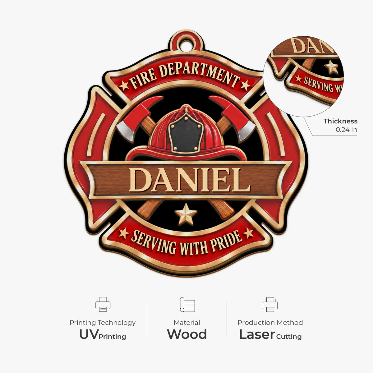Serving With Pride Personalized Firefighter Wooden Ornament - Custom Fire Department Christmas Keepsake for Dad Husband