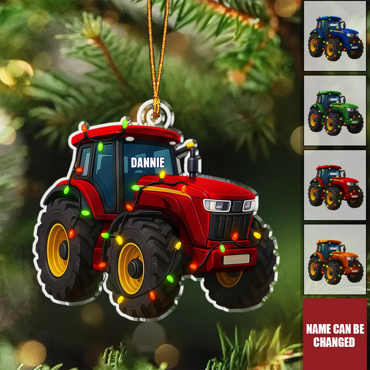 Personalized Tractor Christmas Ornament - Custom Name Acrylic Farm Truck Decor Gift for Kids