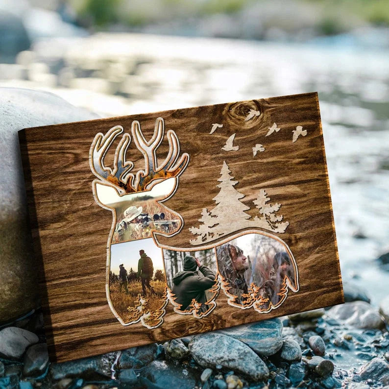 Personalized Deer Hunting Photo Collage Canvas - Custom Gift for Hunting Buddy