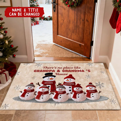 "There's No Place Like Grandma & Grandpa's House" Personalized Snowman Christmas Doormat - Custom Gift for Grandparents