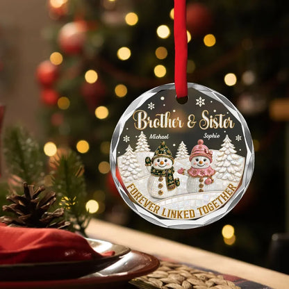 Forever Linked Together Personalized Sibling Glass Ornament - Custom Brother and Sister Christmas Gift