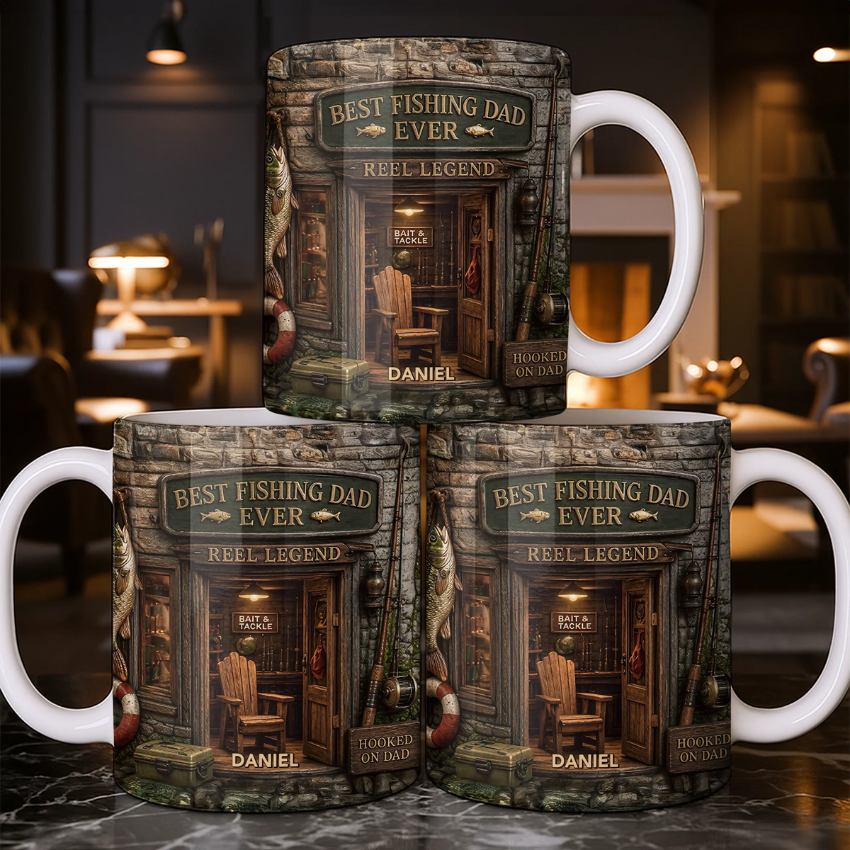 "Best Fishing Dad Ever Reel Legend" Personalized Mug - Birthday Gift for Dad Fisherman