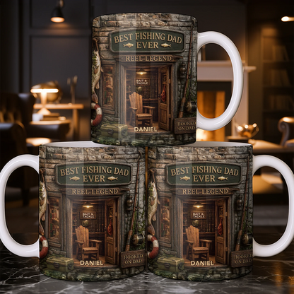 "Best Fishing Dad Ever Reel Legend" Personalized Mug - Birthday Gift for Dad Fisherman