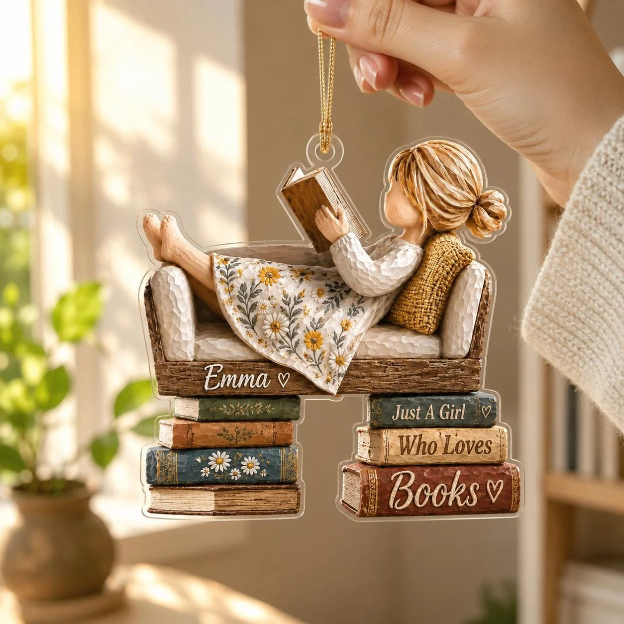 Just A Girl Who Loves Books Personalized Acrylic Ornament - Custom Christmas Keepsake Gift for Book Lovers