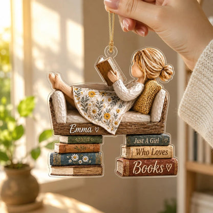 Just A Girl Who Loves Books Personalized Acrylic Ornament - Custom Christmas Keepsake Gift for Book Lovers