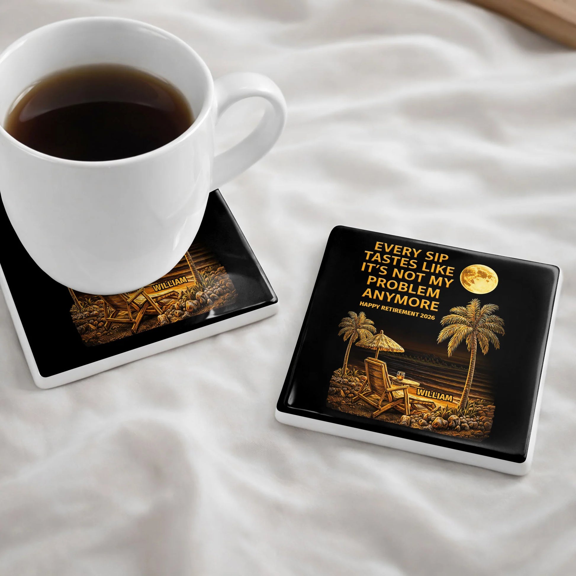 Personalized retirement ceramic coaster with funny beach quote for retiring coworkers and friends image 7