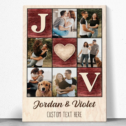 Personalized Couple Photo Canvas / Poster Collage with Names and Initials - Custom Anniversary Gift Wall Art Keepsake