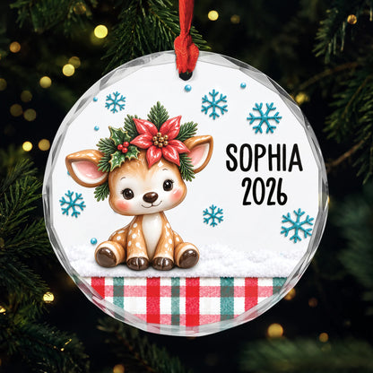 Cute Animal Custom Christmas Glass Ornament - Personalized Name Keepsake for Kids