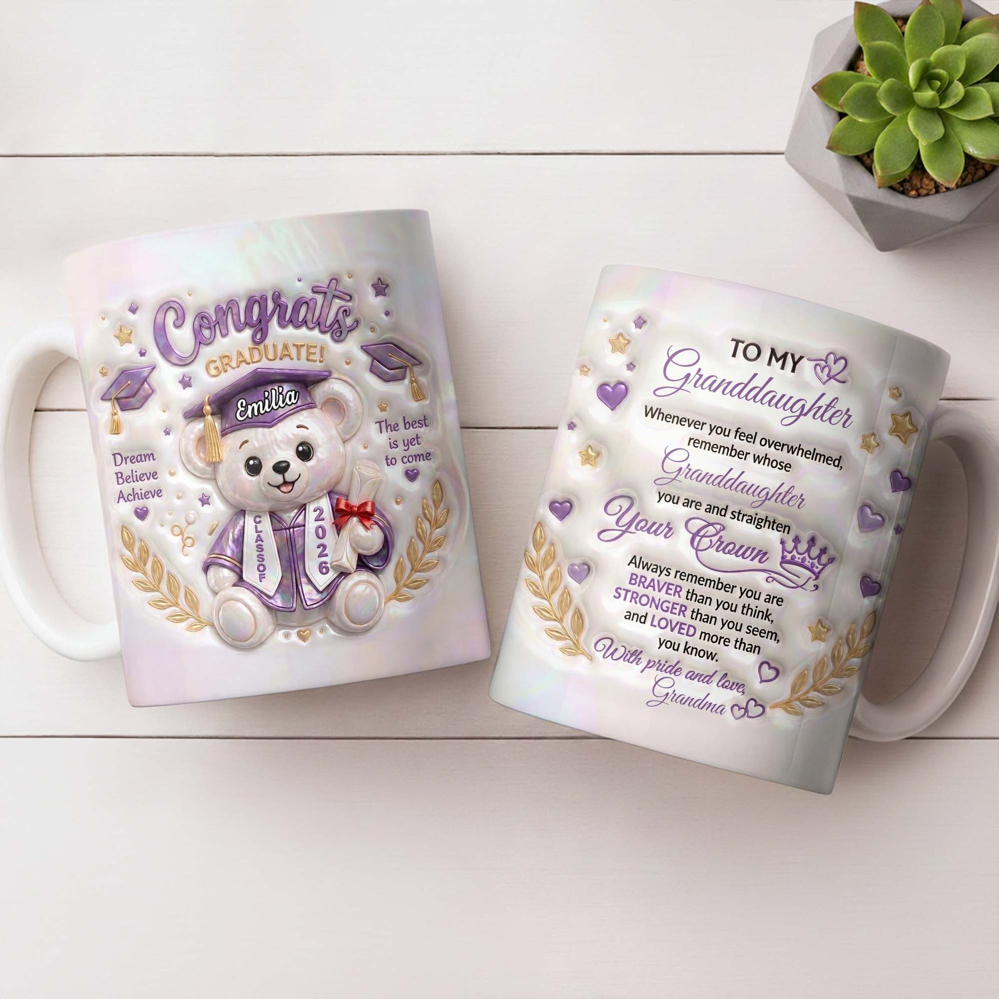Personalized graduation mug for granddaughter featuring a cute graduation bear with class of 2026 quote from Grandma image 7