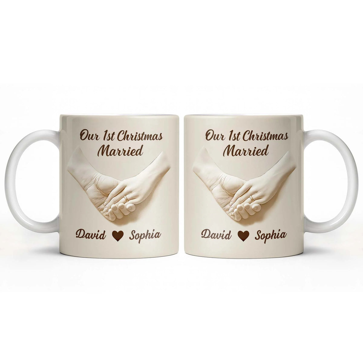 "Our 1st Christmas Engaged" Personalized Couple Mug - Custom Engagement Ring Ceramic Coffee Cup