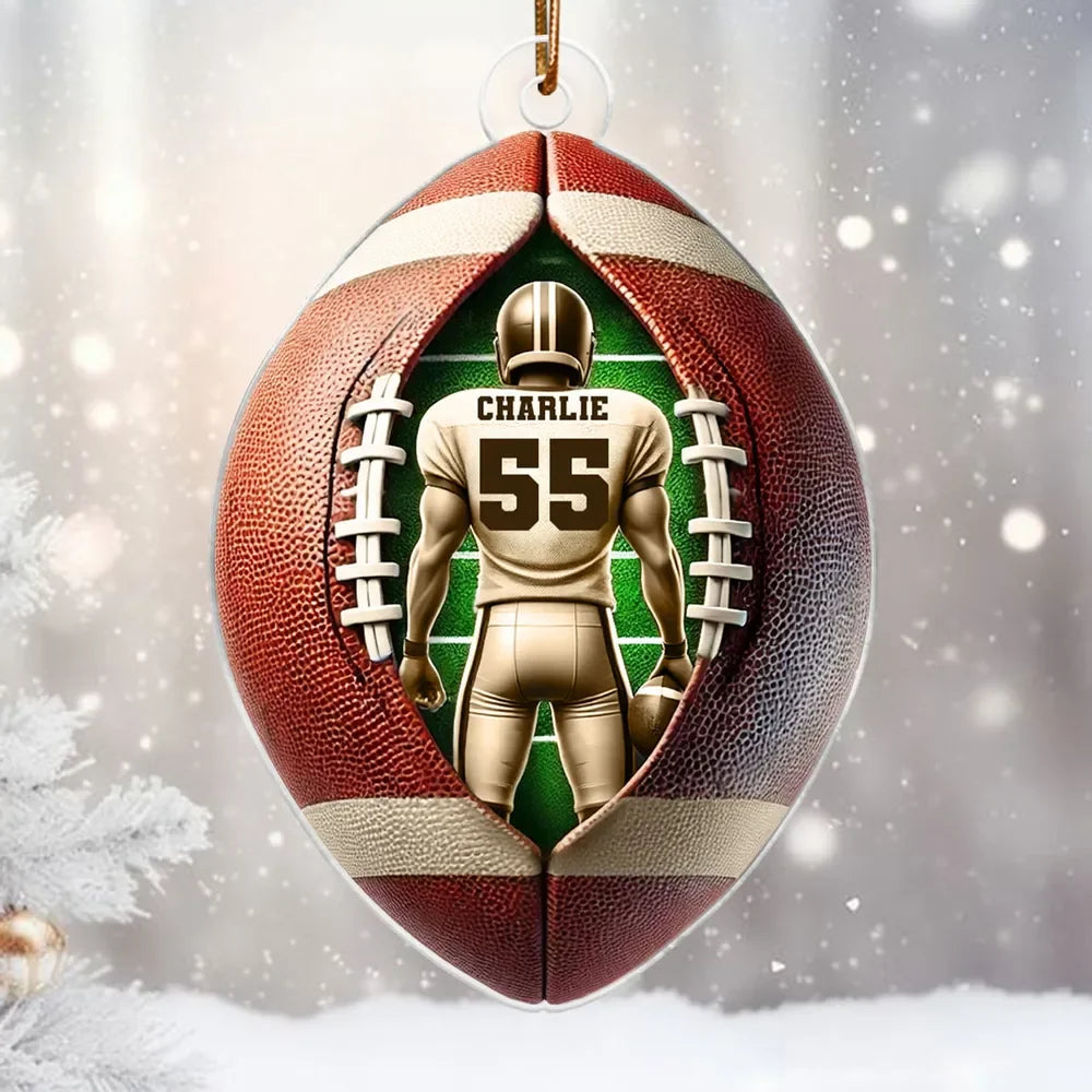 Custom Football Player Acrylic Ornament - Personalized Name and Number Holiday Keepsake for Players and Fans
