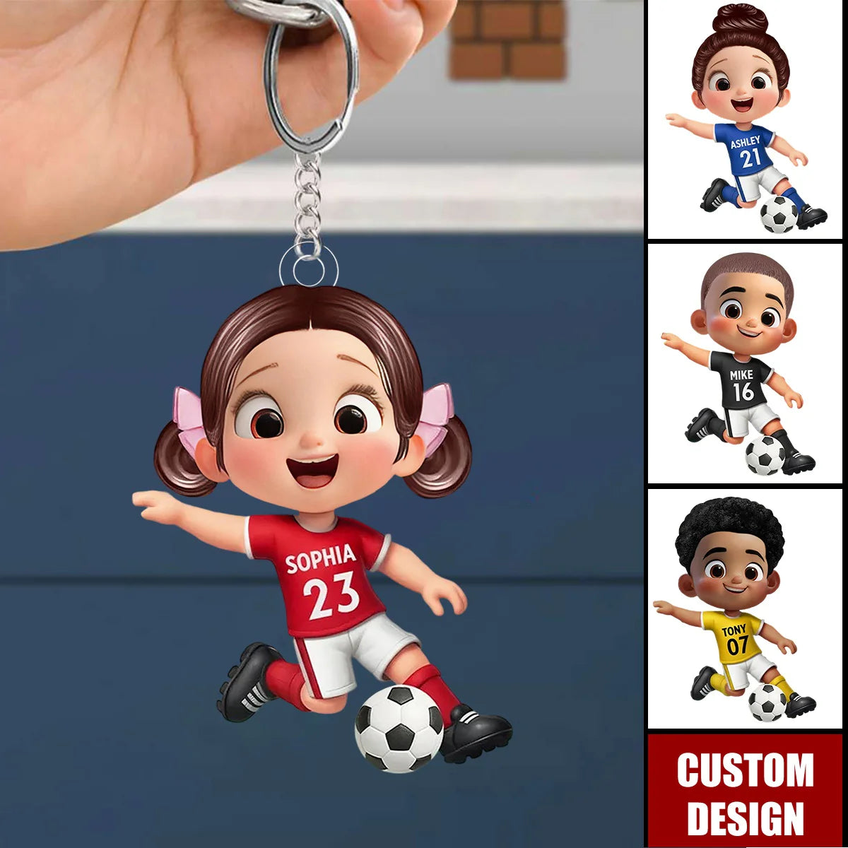 Personalized soccer player acrylic keychain with custom name and jersey number for youth sports team gifts image 7