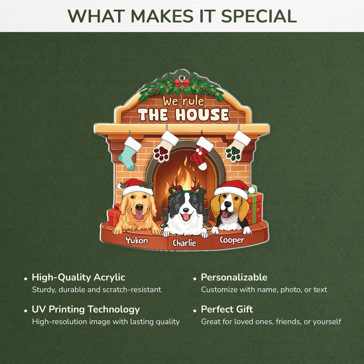 We Rule The House Personalized Pet Christmas Acrylic Ornament - Custom Name Gift for Dog Lovers
