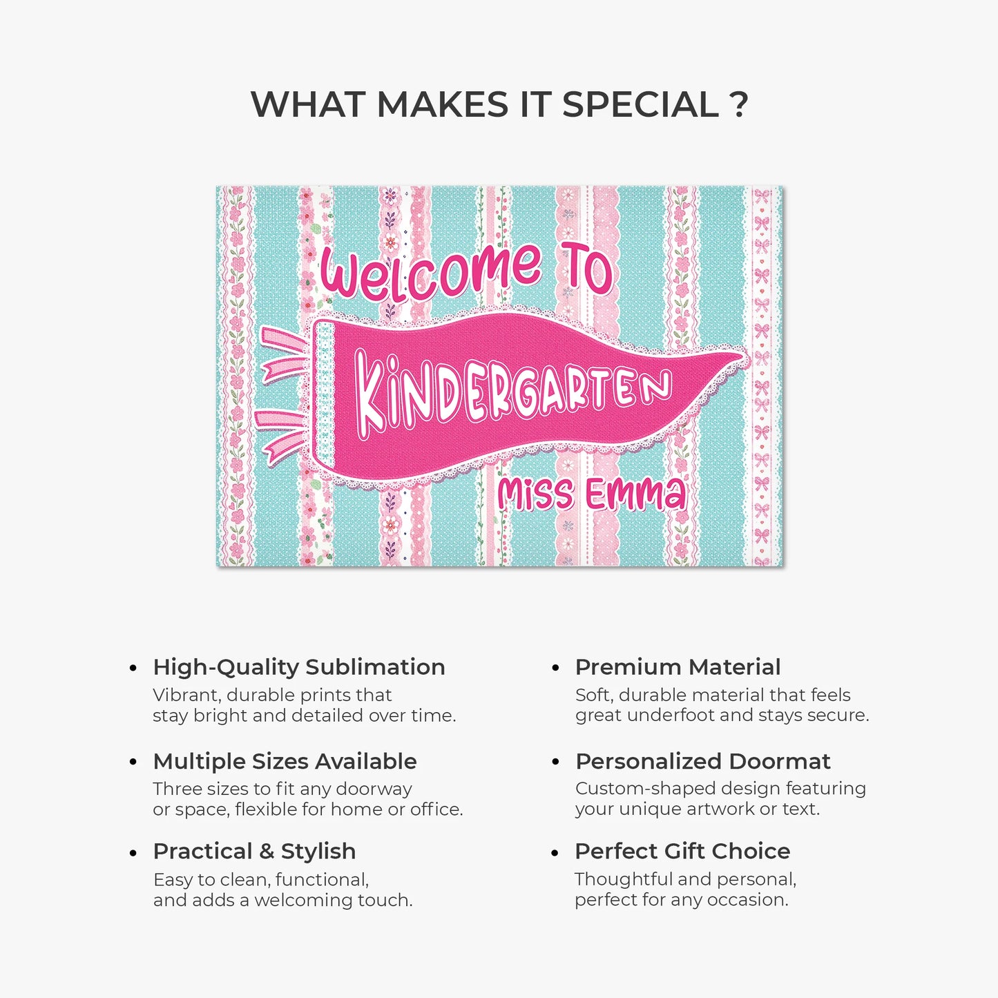 Personalized Kindergarten Doormat for Teacher with personalized design details for meaningful gifting image 6