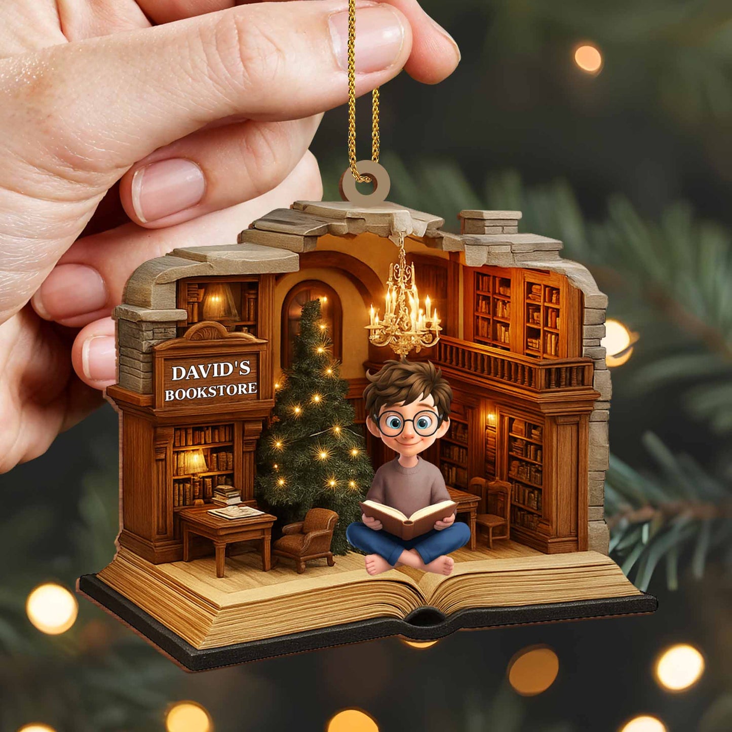 Personalized Library Scene Custom Wood Ornament for Best Friends image 6