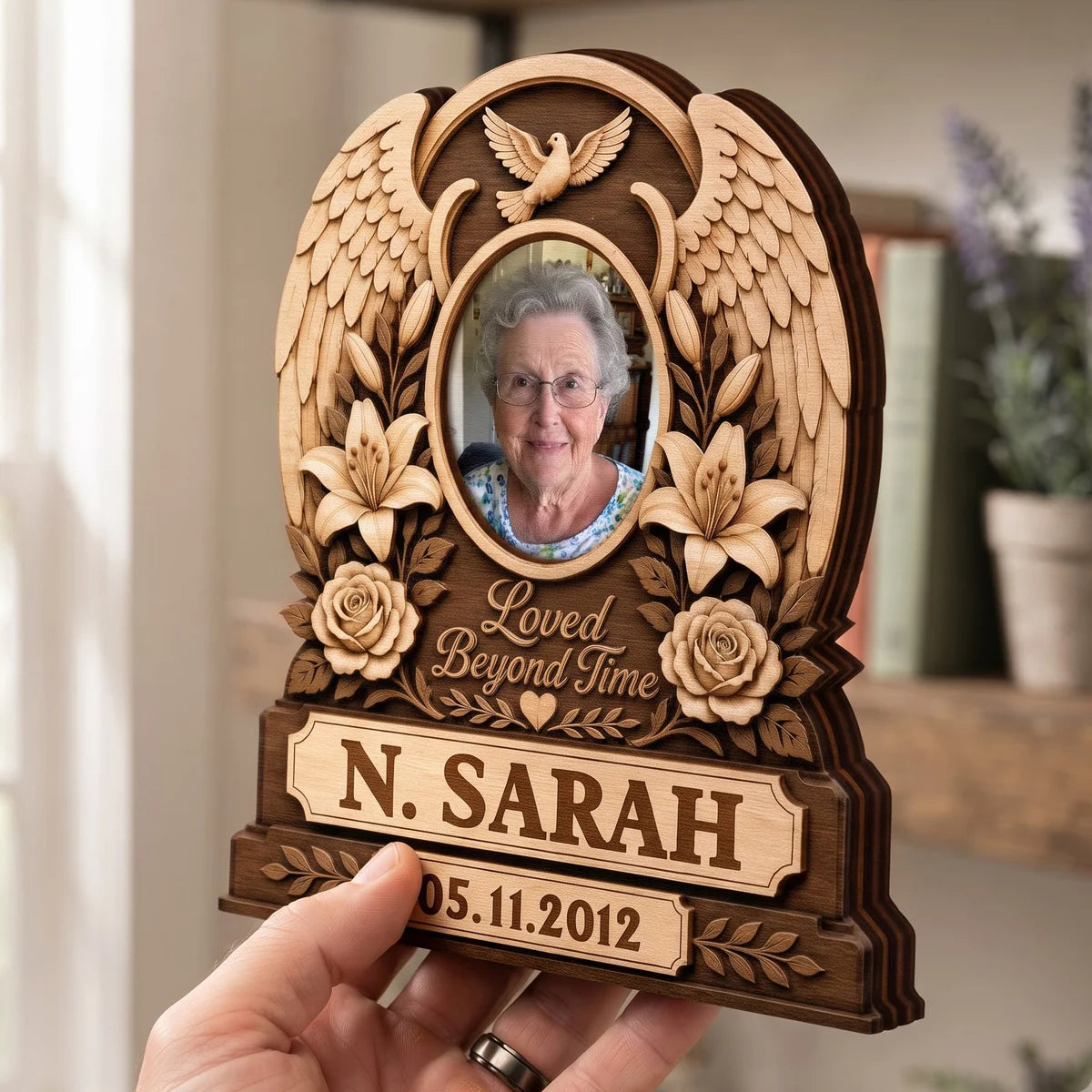 "Loved Beyond Time" Personalized Memorial Photo Wooden Block - Custom Sympathy Keepsake Gift for Loss of Loved One