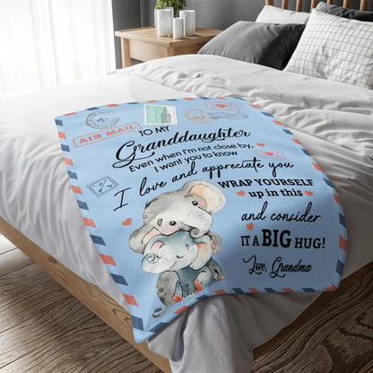 Personalized granddaughter blanket featuring cute hugging elephants airmail print gift from grandma image 6