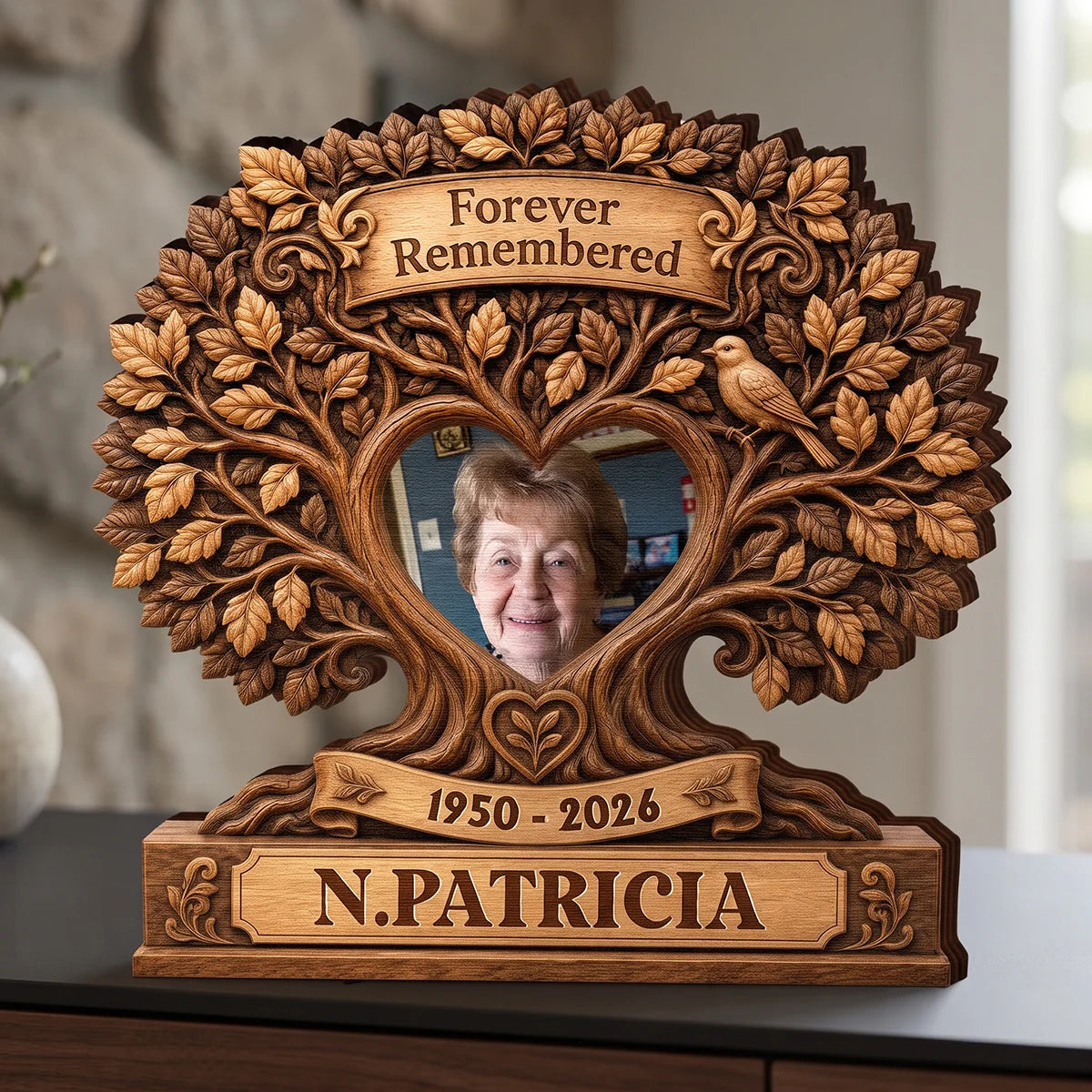 Forever Remembered Custom Photo Wooden Block - Personalized Memorial Sympathy Gift