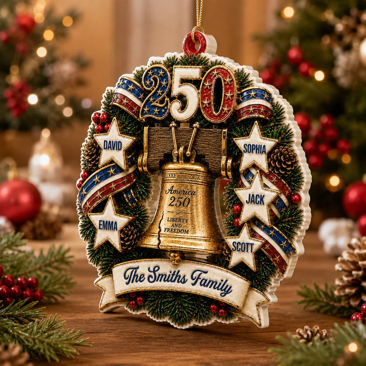 America 250 Liberty and Freedom Acrylic Ornament - Personalized Family Keepsake Holiday Gift