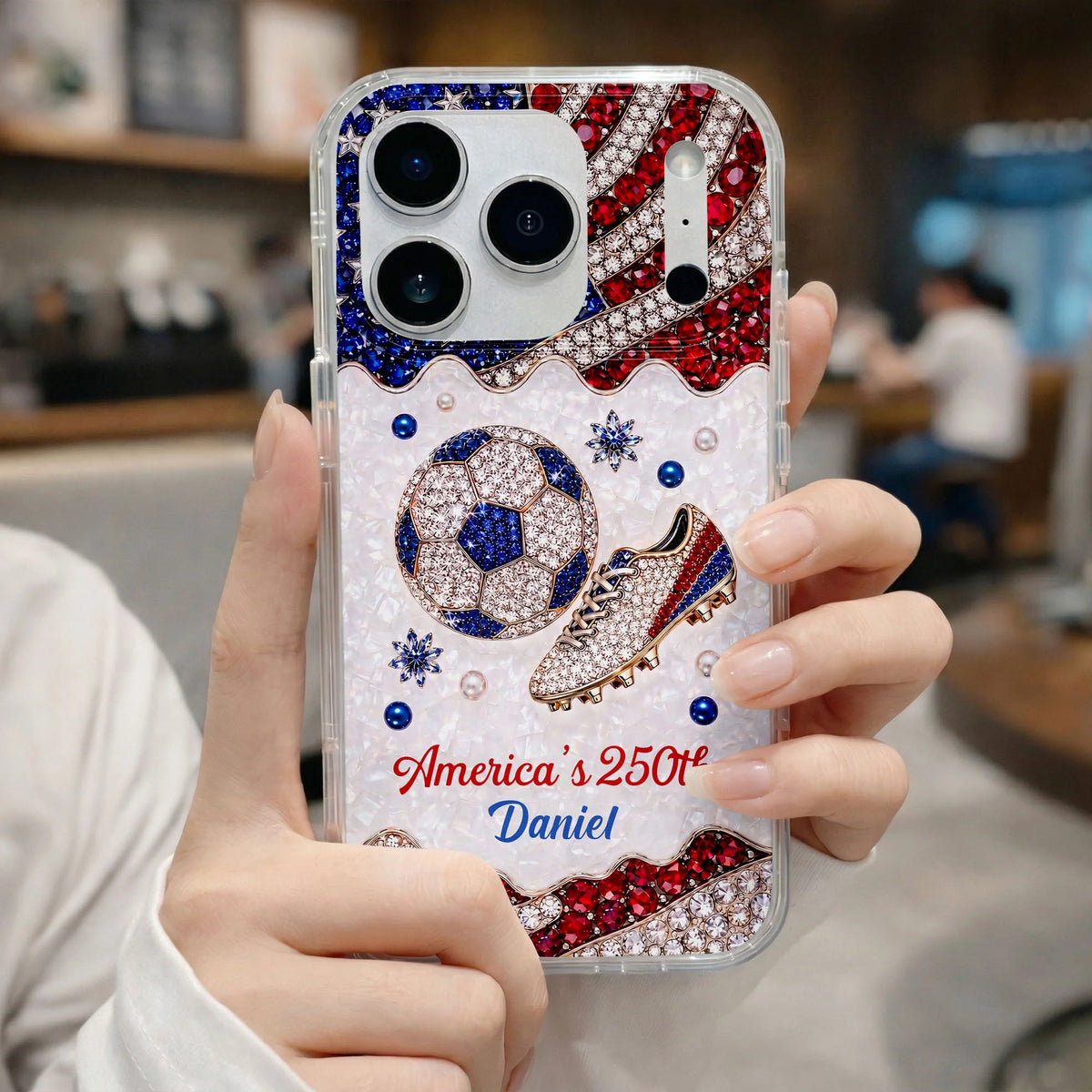 America's 250th Anniversary Personalized Clear Phone Case - Custom Gift for Soccer Lovers