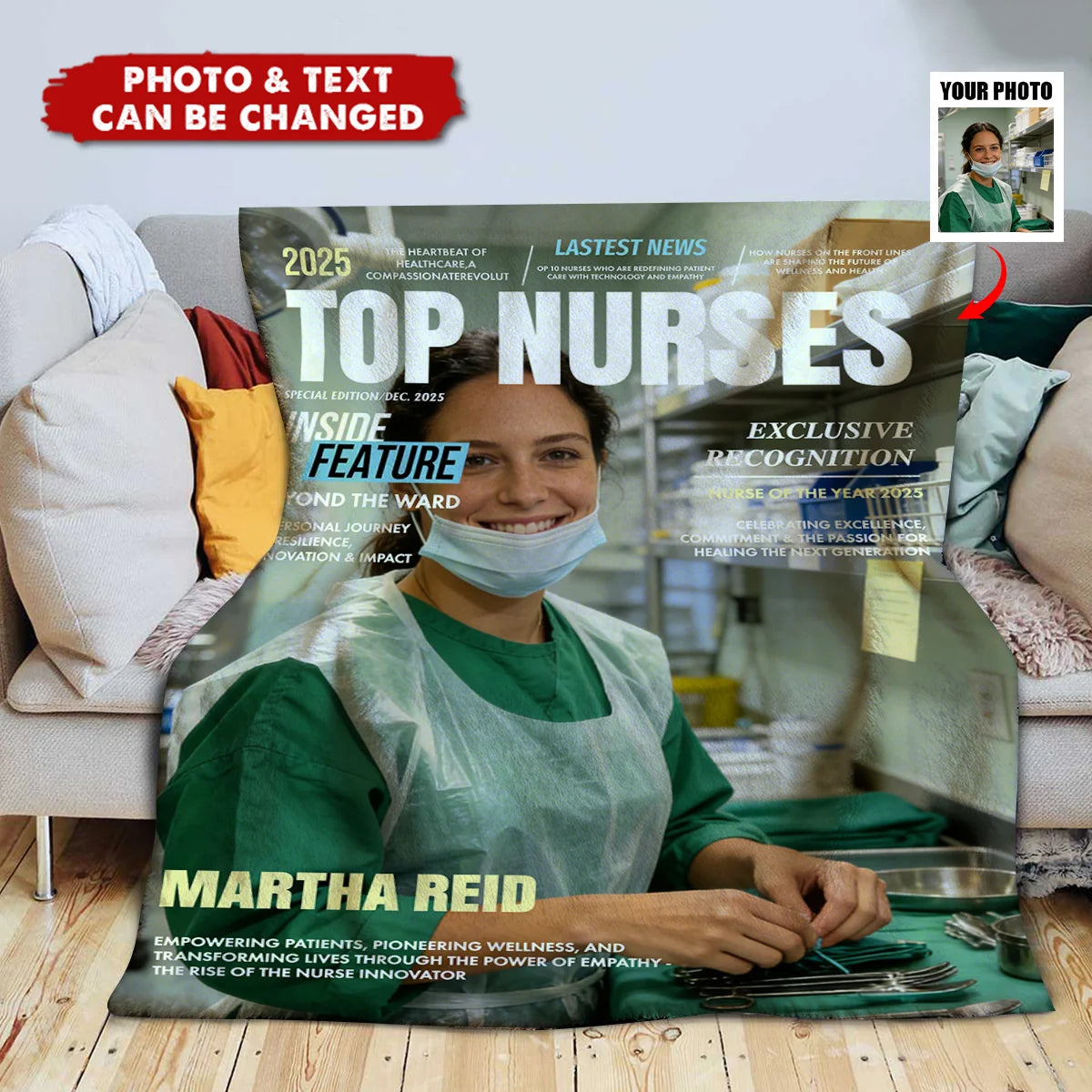 Custom Nurse Photo Blanket personalization view for Nurse