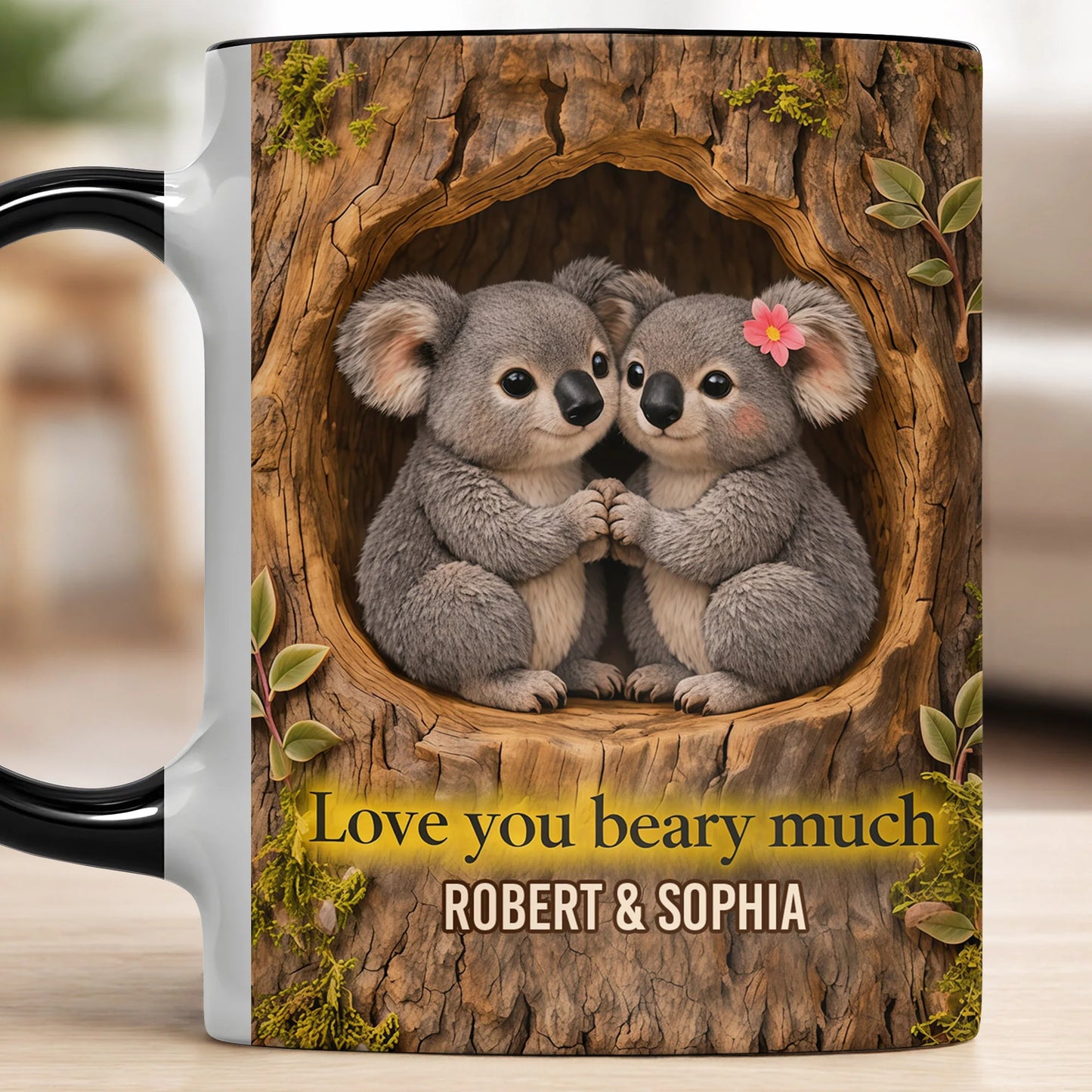 Personalized koala couple mug with quote Love You Beary Much and custom names - romantic anniversary ceramic gift image 10