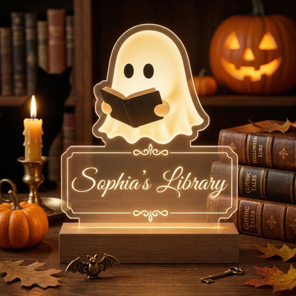 Personalized Ghost Bookworm Night Light for Best Friends with personalized design details for meaningful gifting