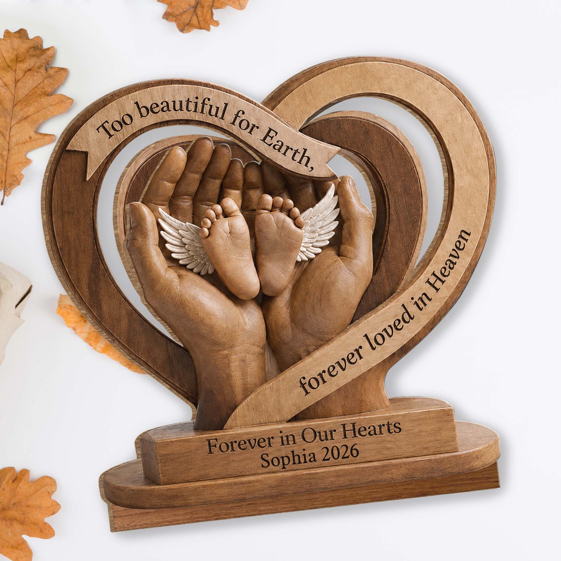 Too Beautiful For Earth - Personalized Wooden Plaque Memorial Gift for Baby