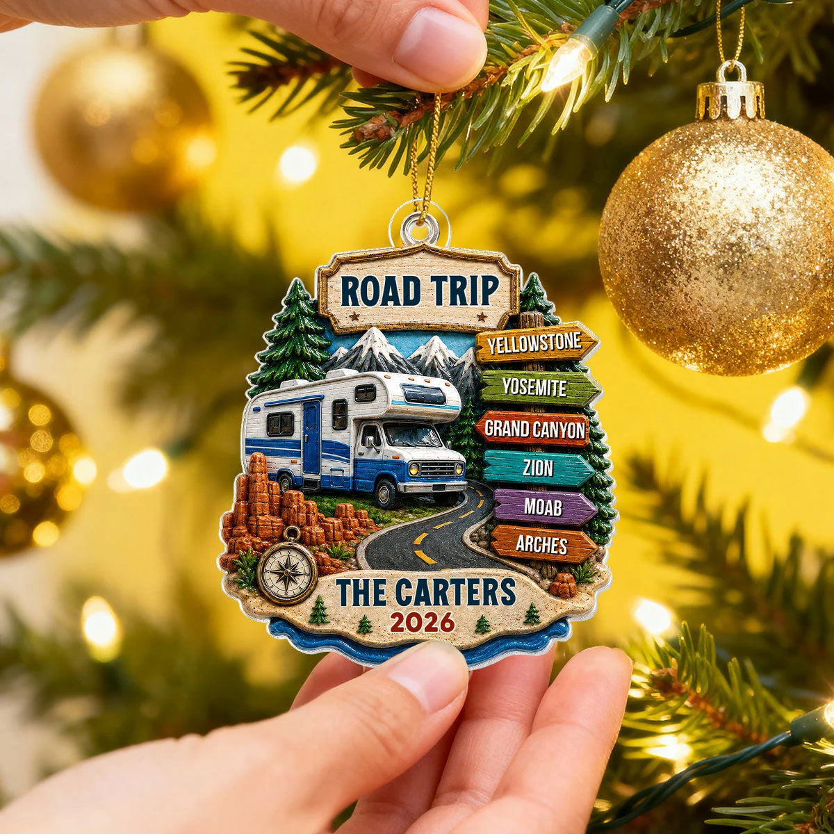 Road Trip Adventure Personalized Acrylic Ornament - Custom Camping Travel Gift for Family