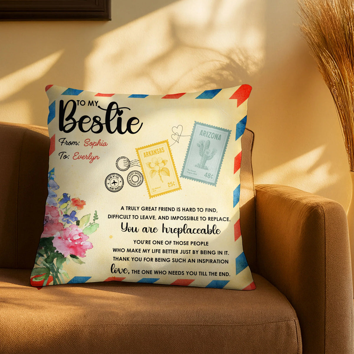 To My Bestie You Are Irreplaceable Personalized Pillow - Custom Long Distance Gift for BFF