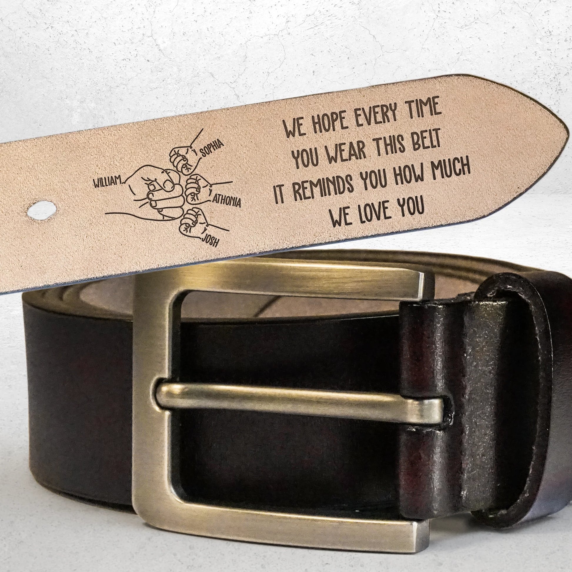 Custom Engraved Leather Belt personalization view for Dad