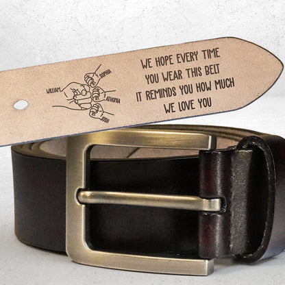Custom Engraved Leather Belt personalization view for Dad