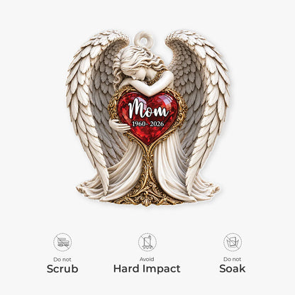 Angel Holding Heart Personalized Memorial Acrylic Ornament - Keepsake Gift for Mom Dad