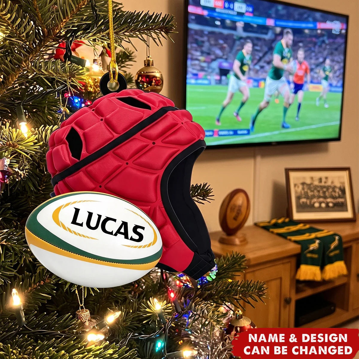 Personalized Rugby Acrylic Ornament - Custom Name Rugby Helmet Decor Gift for Players