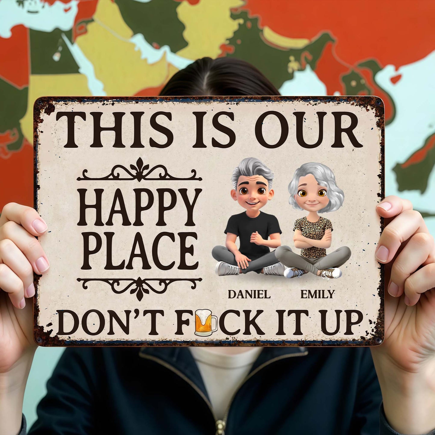 Custom Couples Happy Place Metal Sign for Couples with personalized design details for meaningful gifting image 6