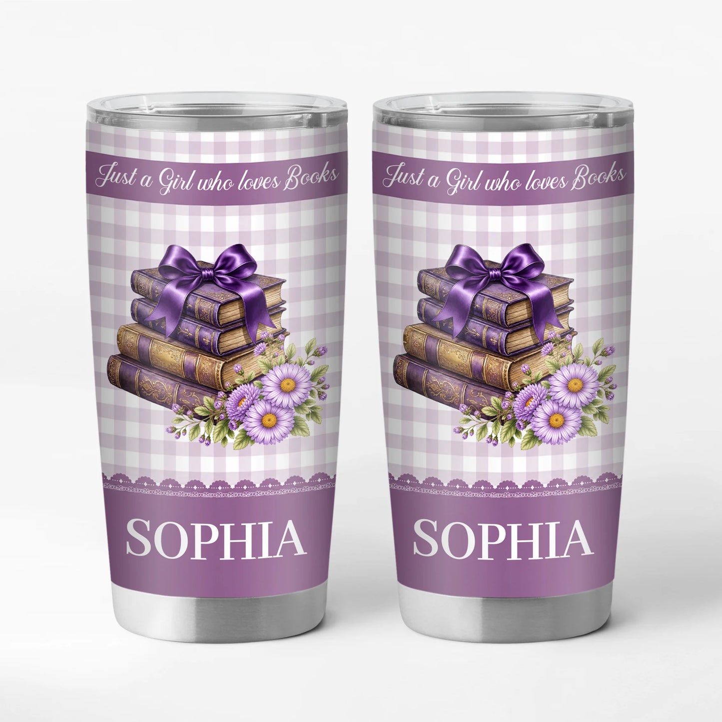 "Just A Girl Who Loves Books" Personalized Birth Month Flower Tumbler - Custom Gift for Readers