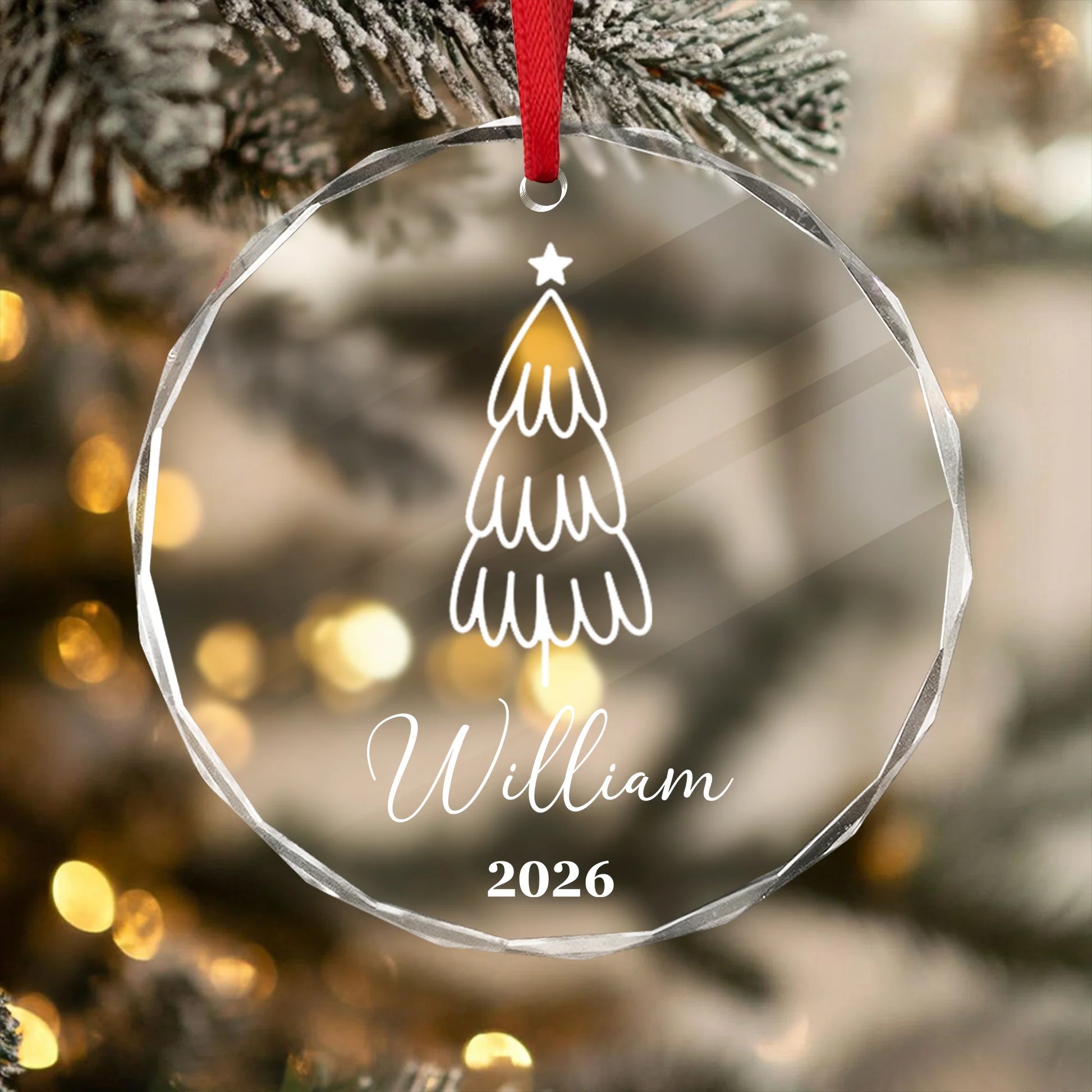 Personalized Family Name Glass Ornament - Custom Christmas Tree Keepsake Gift for Family