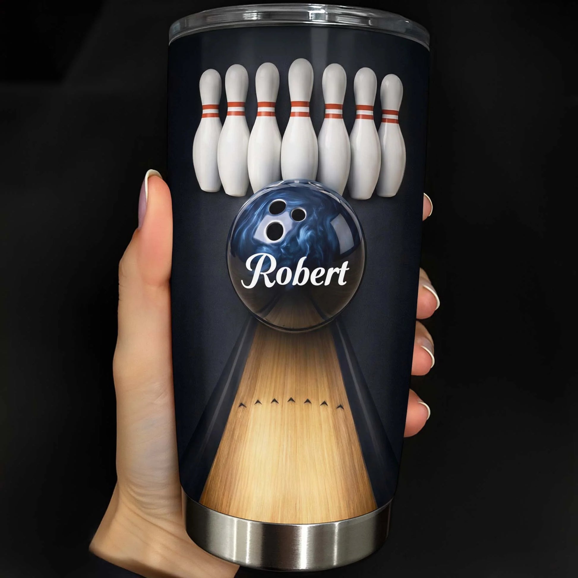 Tumbler material and size view - Personalized Bowling Tumbler
