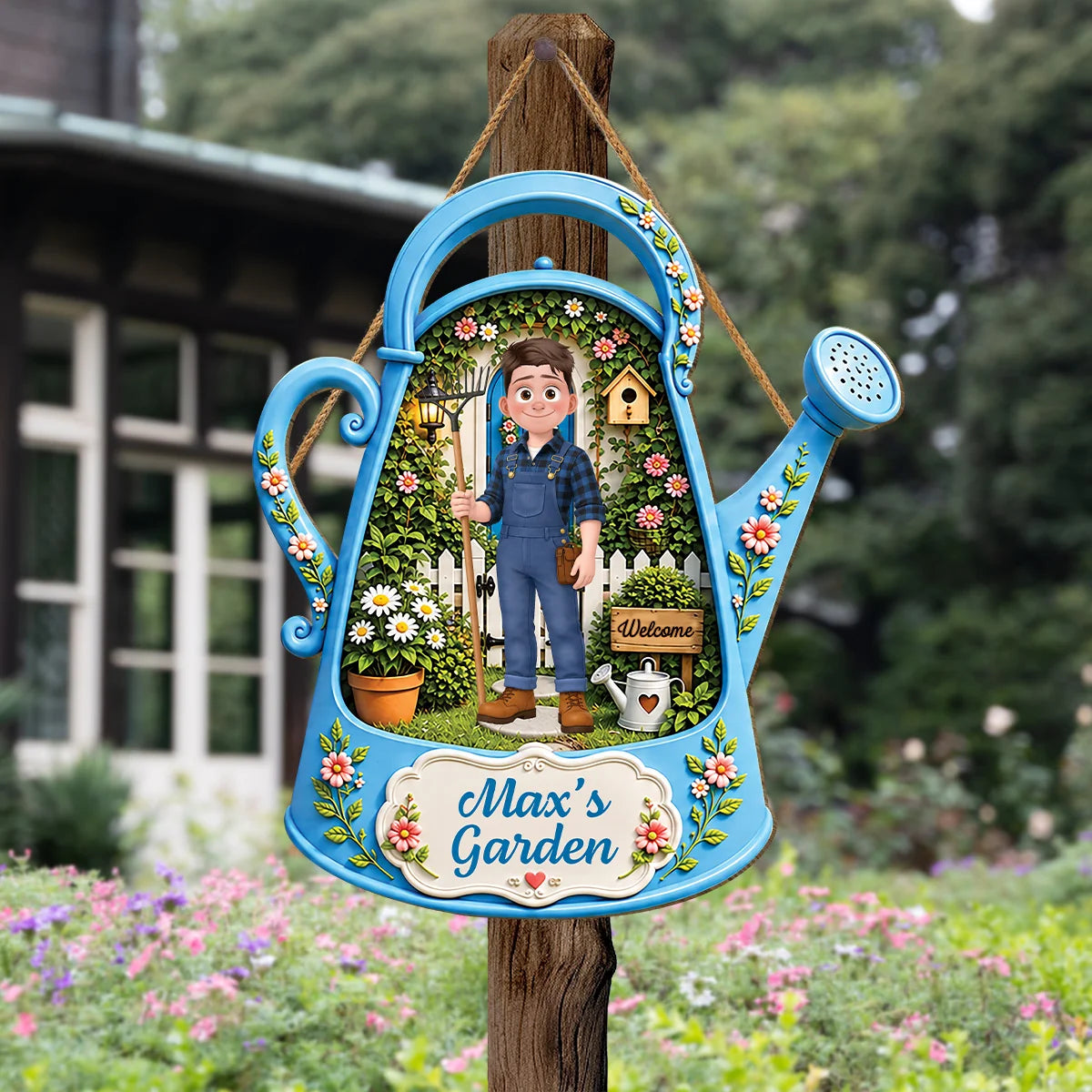 Watering Can Personalized Garden Wood Sign - Custom Gardener Keepsake Decor