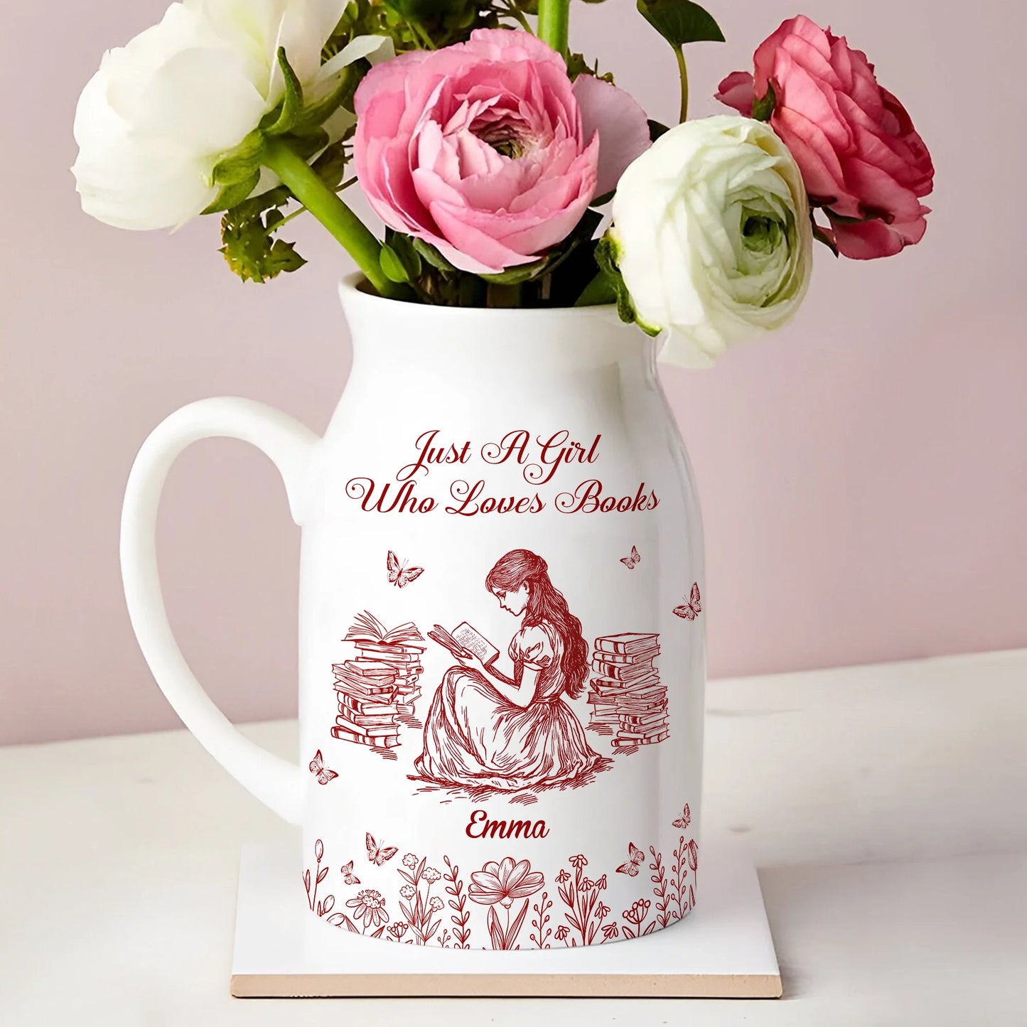 "Just A Girl Who Loves Books" Personalized Ceramic Flower Vase - Custom Reading Gift for Book Lovers
