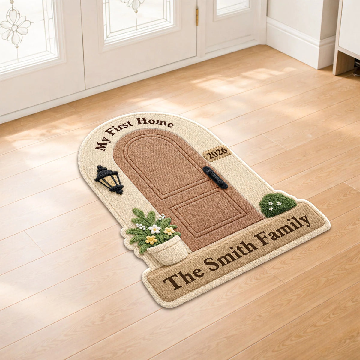 Our First Home Personalized Shaped Doormat - Custom Housewarming Welcome Mat for Family