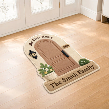 Our First Home Personalized Shaped Doormat - Custom Housewarming Welcome Mat for Family