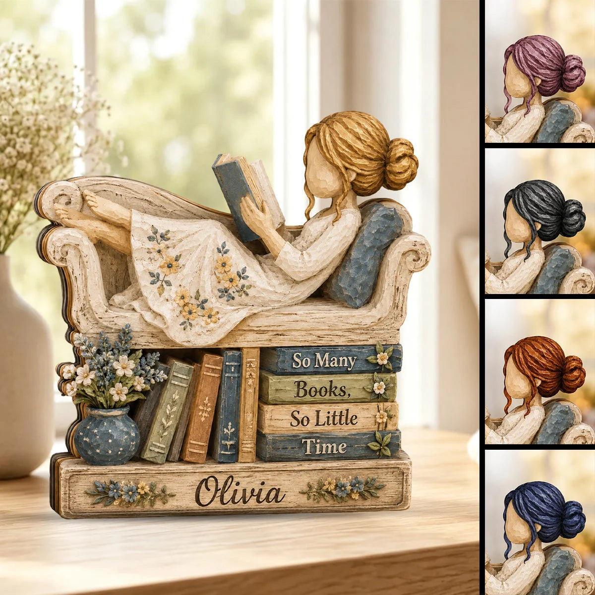 Personalized book lover wooden plaque featuring custom name for bookshelf decor and reading room gifts