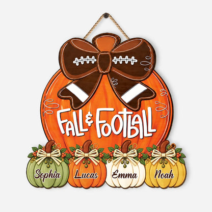 Fall & Football Personalized Wood Sign - Custom Pumpkin Door Hanger for Family Home Decor