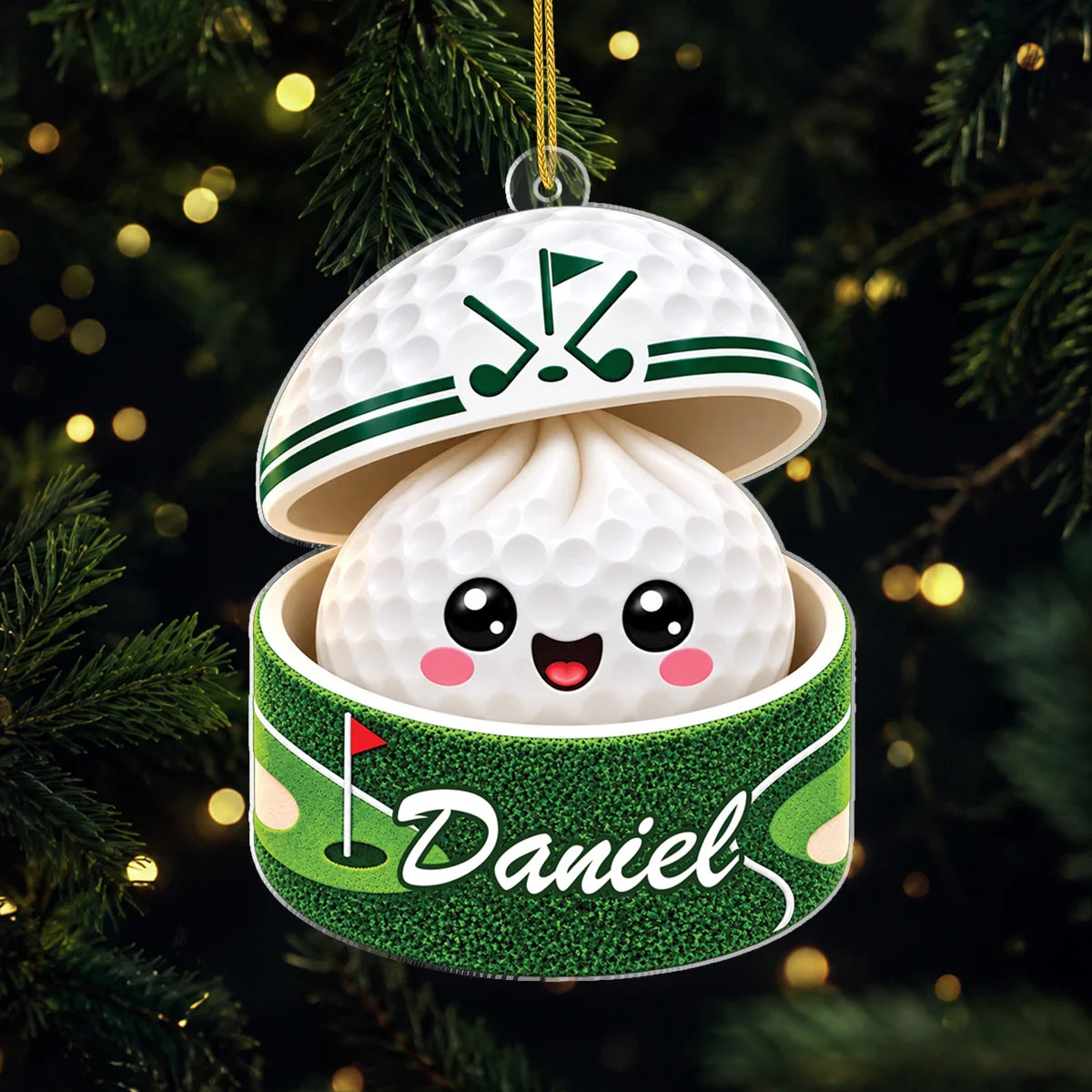 Cute Golf Dumpling Personalized Acrylic Ornament - Custom Golfer Name Keepsake Gift