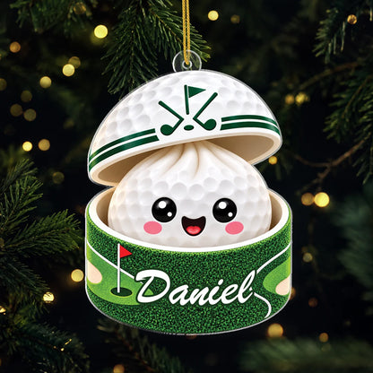 Cute Golf Dumpling Personalized Acrylic Ornament - Custom Golfer Name Keepsake Gift
